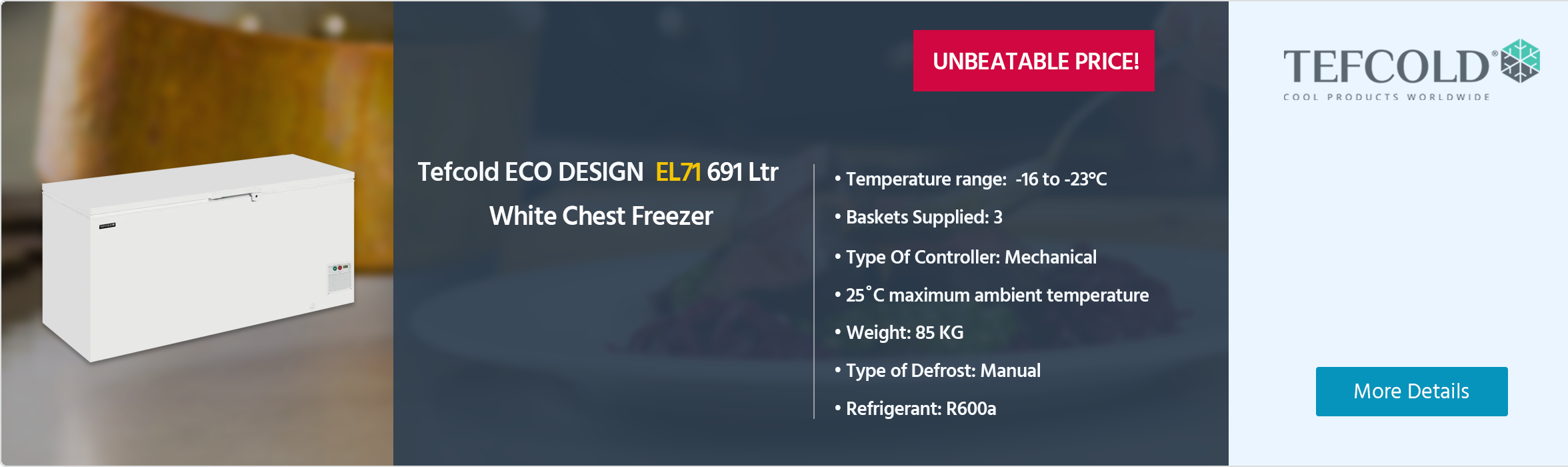 Tefcold ECO DESIGN EL71 691 Ltr White Chest Freezer