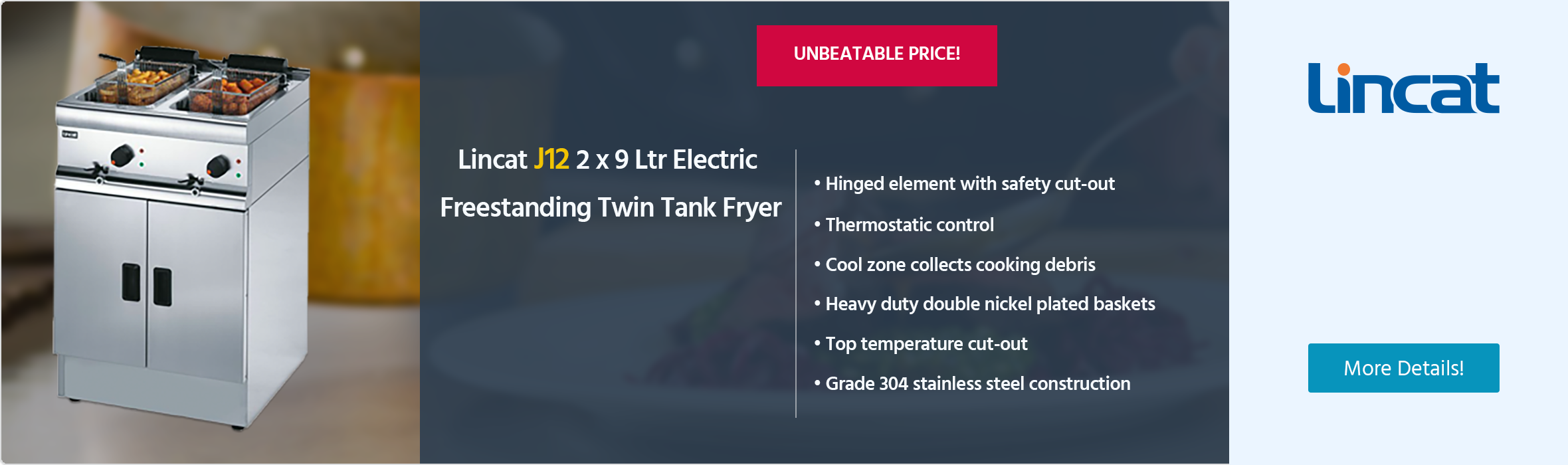 Lincat Silverlink 600 J12 2 x 9 Ltr Electric Free-Standing Twin Tank Fryer