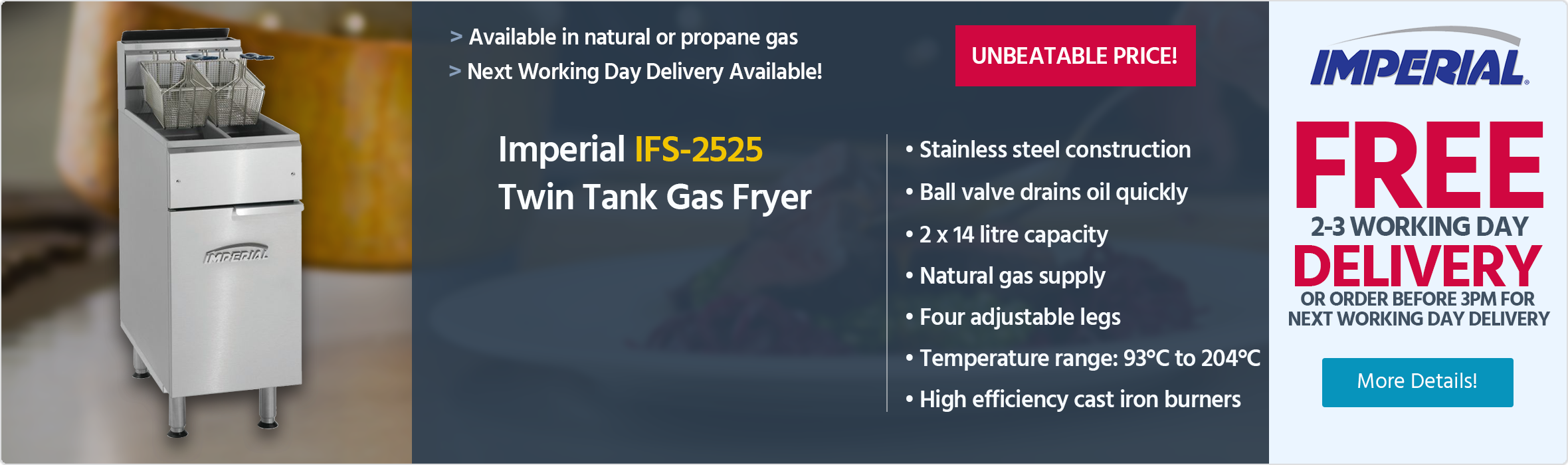 Imperial IFS-2525/N 2 x 14 Ltr Twin Tank Twin Basket Natural Gas Fryer