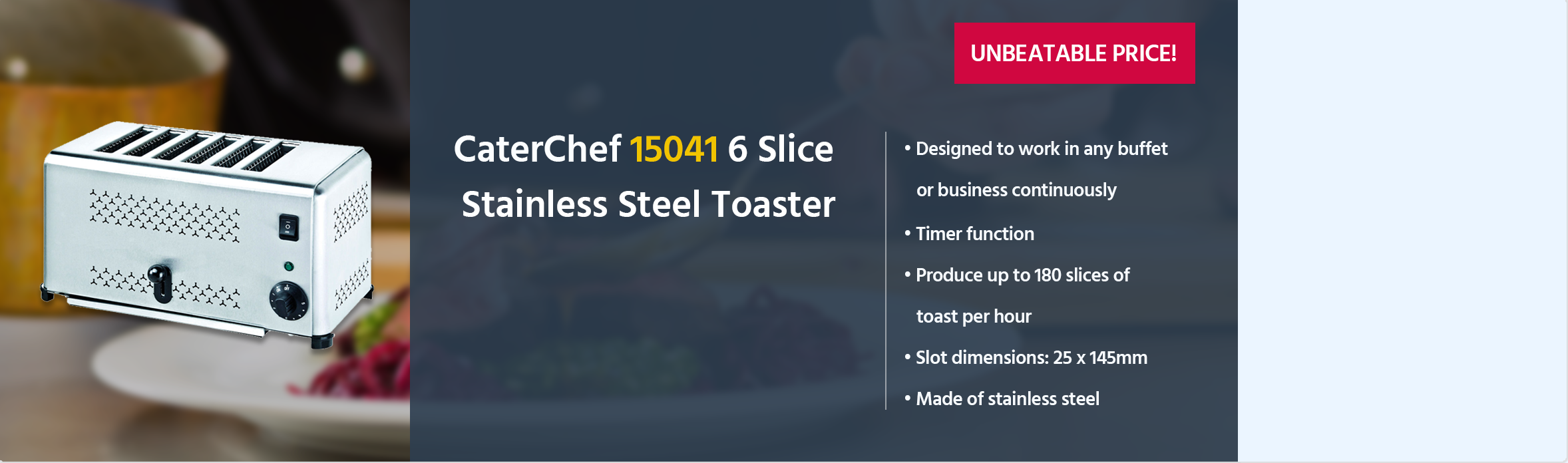 CaterChef 15041 6 Slice Stainless Steel Toaster