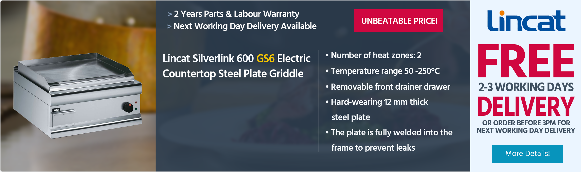 Lincat Silverlink 600 GS6 Electric Countertop Steel Plate Griddle