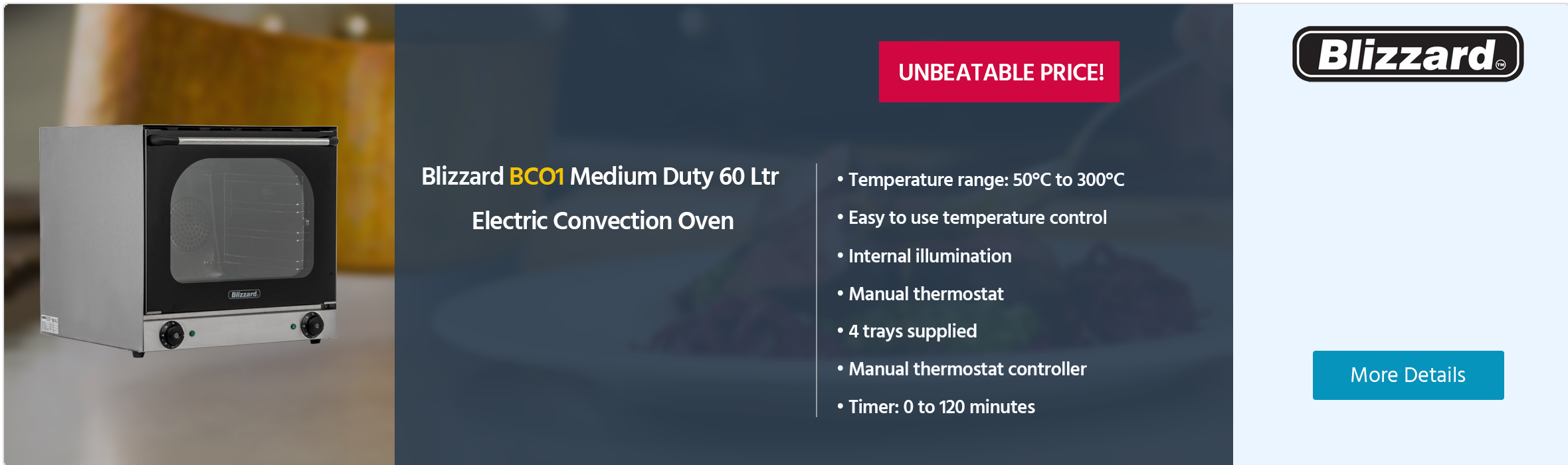 Blizzard BCO1 Medium Duty 60 Ltr Electric Manual Countertop Convection Oven
