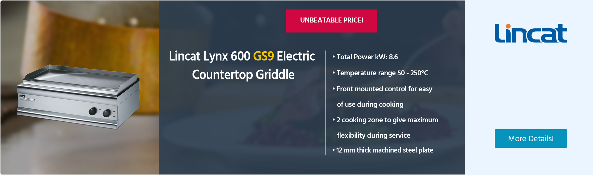 Lincat Silverlink 600 GS9 Electric Countertop Griddle (Steel Plate)