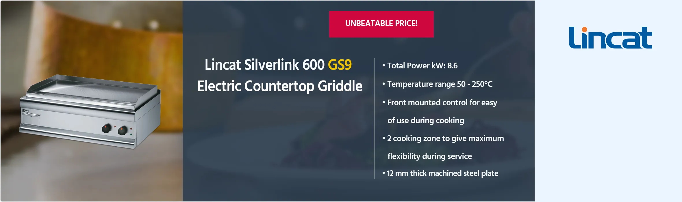 Lincat Silverlink 600 GS9 Electric Countertop Steel Flat Plate Griddle