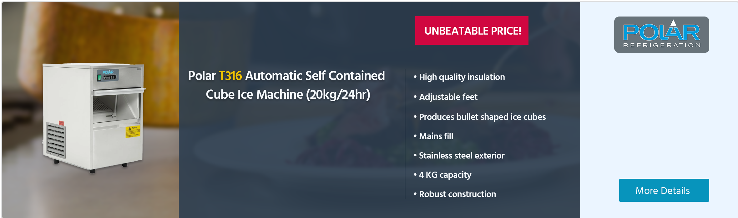 Polar G-Series T316 Automatic Self Contained Cube Ice Machine (20kg/24hr)