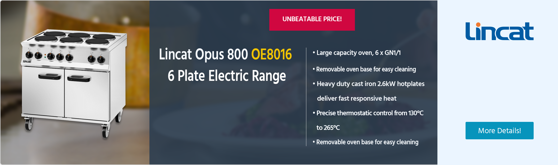 Lincat Opus 800 OE8016 6 Plate Electric Range (Round Hotplates)