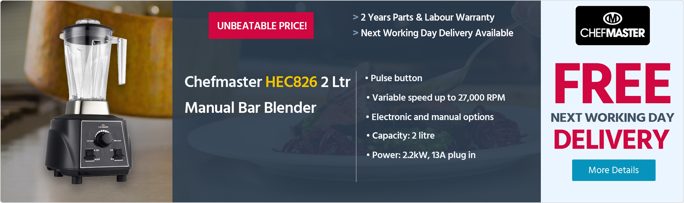 Chefmaster HEC826 2 Ltr Manual Bar Blender