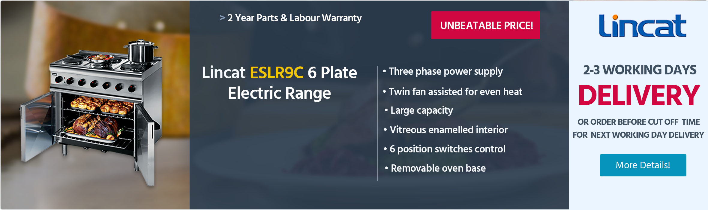 Lincat Silverlink 600 ESLR9C 6 Plate Electric Free-Standing Oven Range (Castors at Rear) - CB110