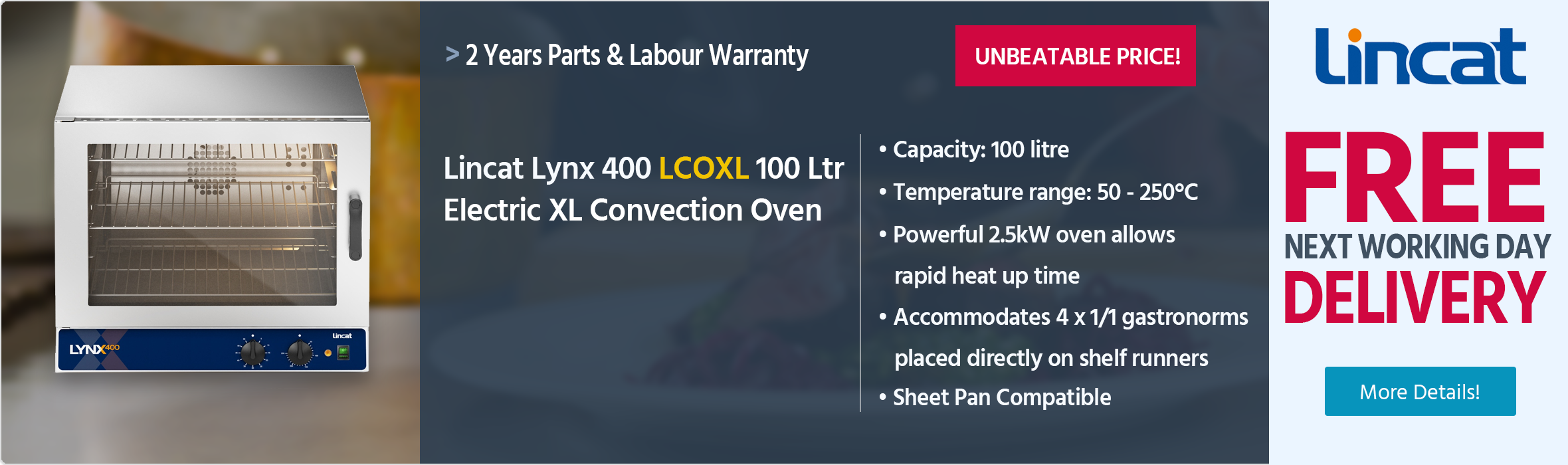Lincat Lynx 400 LCOXL Medium Duty 100 Ltr Electric Manual Countertop XL Convection Oven