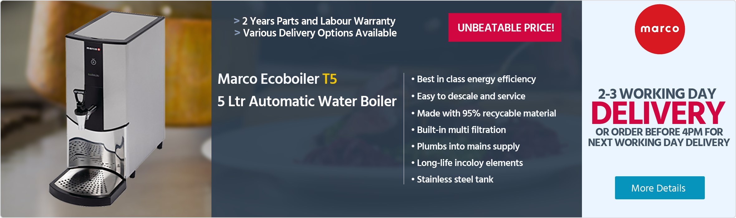 Marco Beverage Systems Ecoboiler T5 5 Ltr Automatic Water Boiler