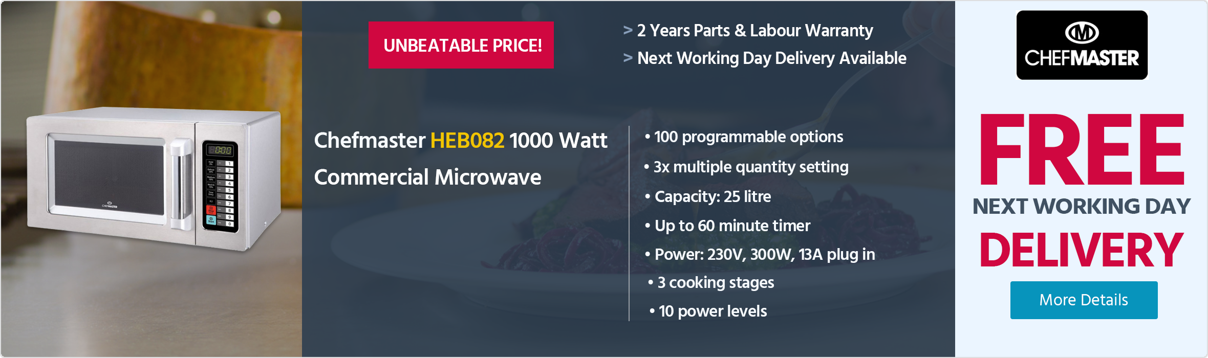 Chefmaster HEB082 1000 Watt Commercial Microwave