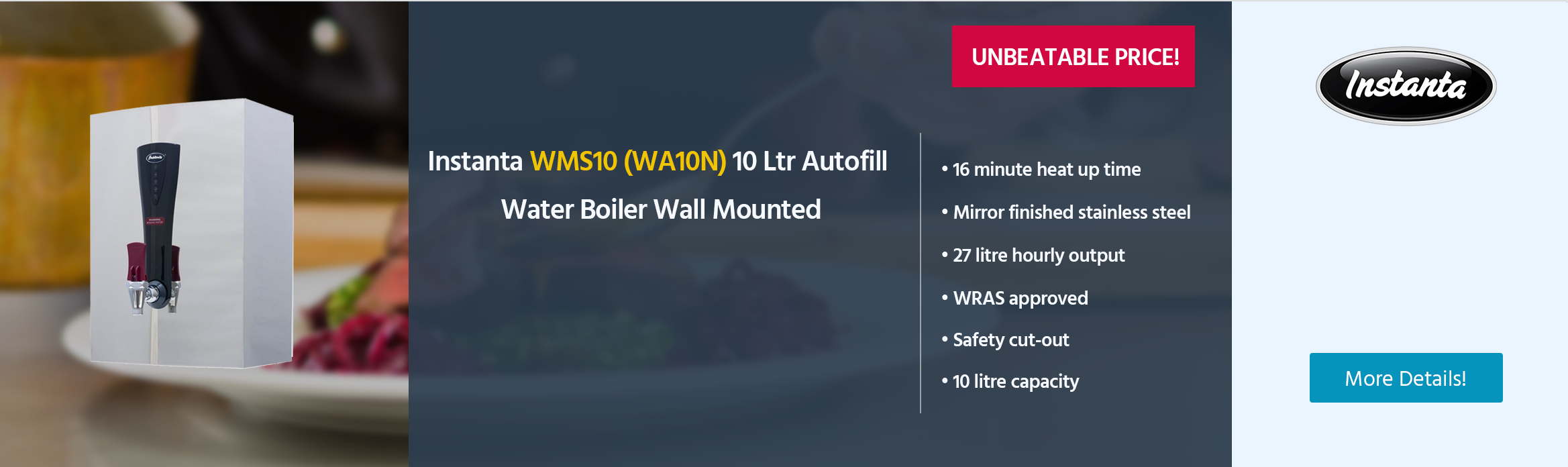 Instanta WMS10 (WA10N) 10 Ltr Autofill Water Boiler Wall Mounted