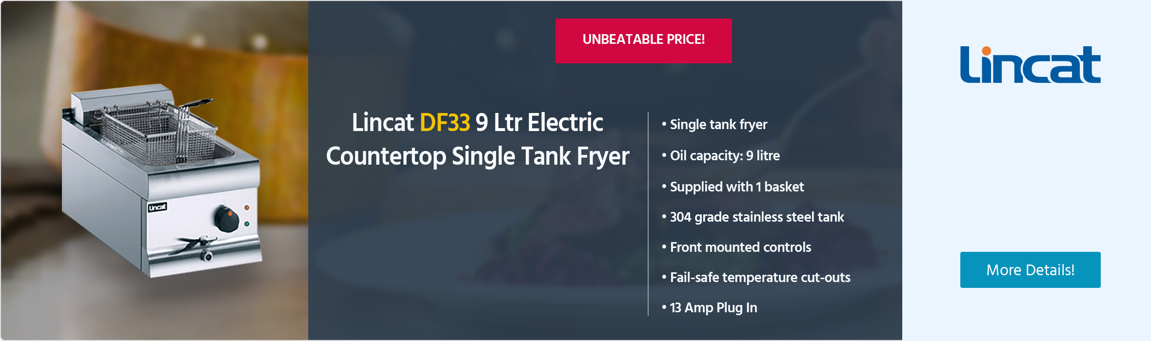 Lincat Silverlink 600 DF33 9 Ltr Electric Countertop Single Tank Fryer (1 x Basket)