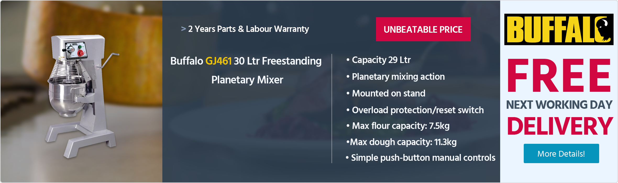 Buffalo GJ461 30 Ltr Freestanding Planetary Mixer