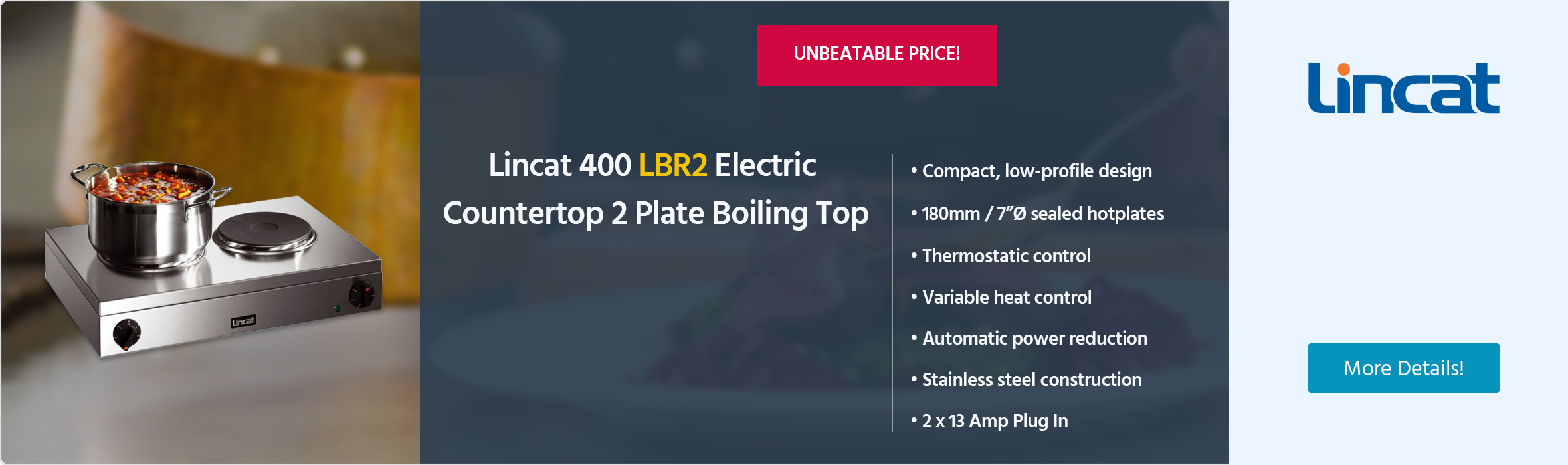 Lincat Lynx 400 LBR2 Electric Countertop 2 Plate Boiling Top