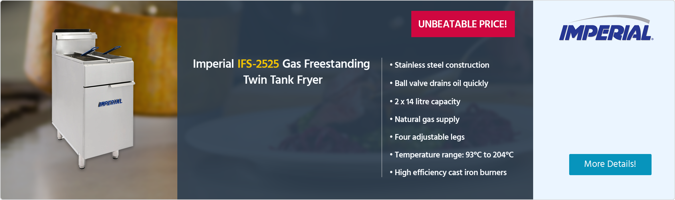 Imperial IFS-2525/N 2 x 14 Ltr Twin Tank Twin Basket Natural Gas Fryer