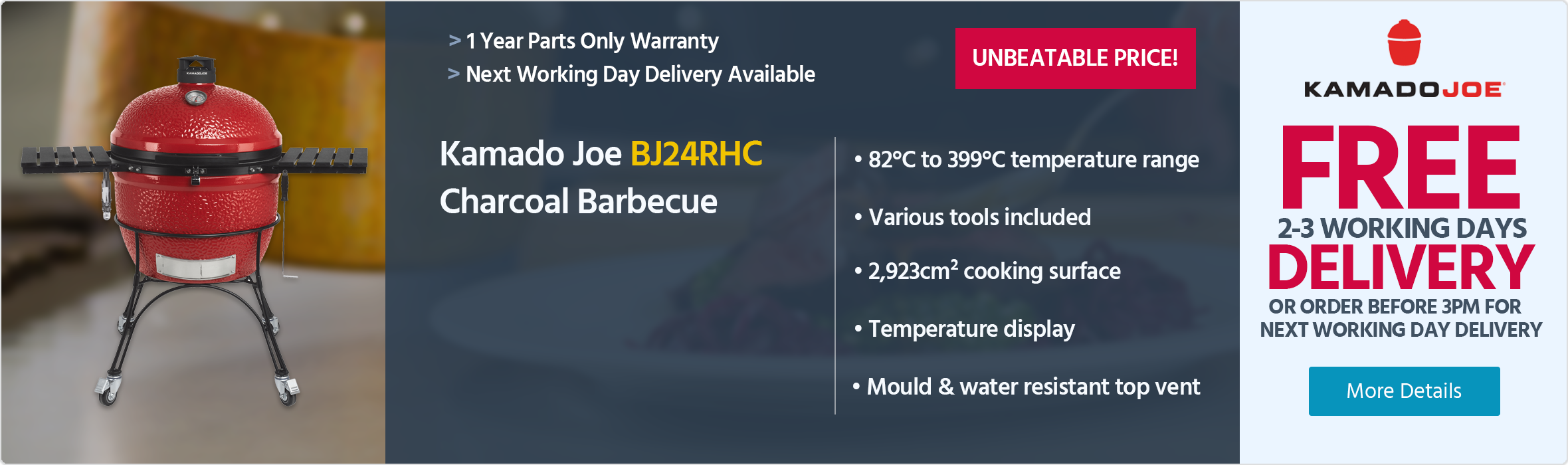 Kamado Joe Big Joe II BJ24RHC Two Tier Charcoal Barbecue