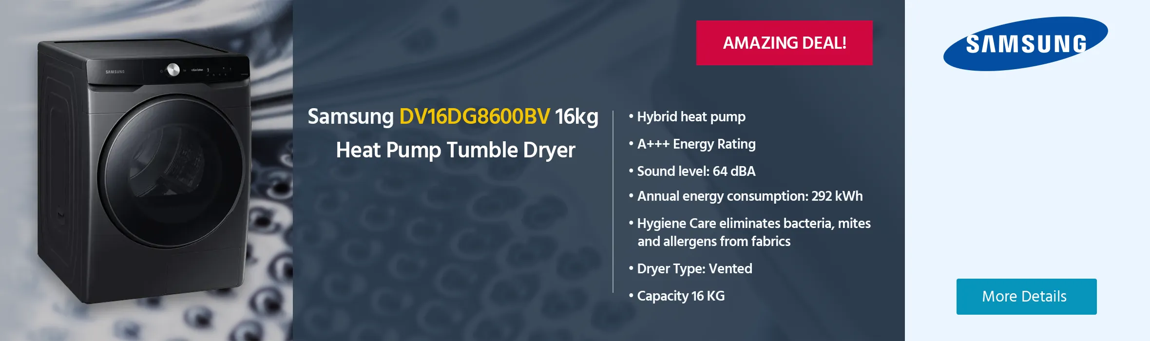 Samsung DV16DG8600BVU1 16kg Heat Pump Condenser Tumble Dryer