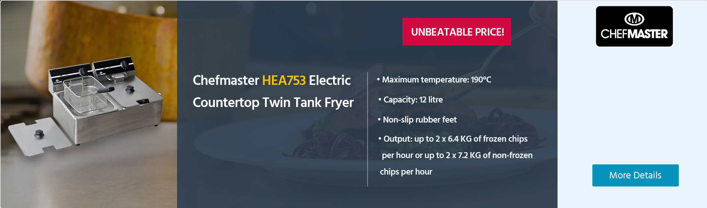 Chefmaster HEA753 2 x 6 Ltr Electric Countertop Twin Tank Fryer