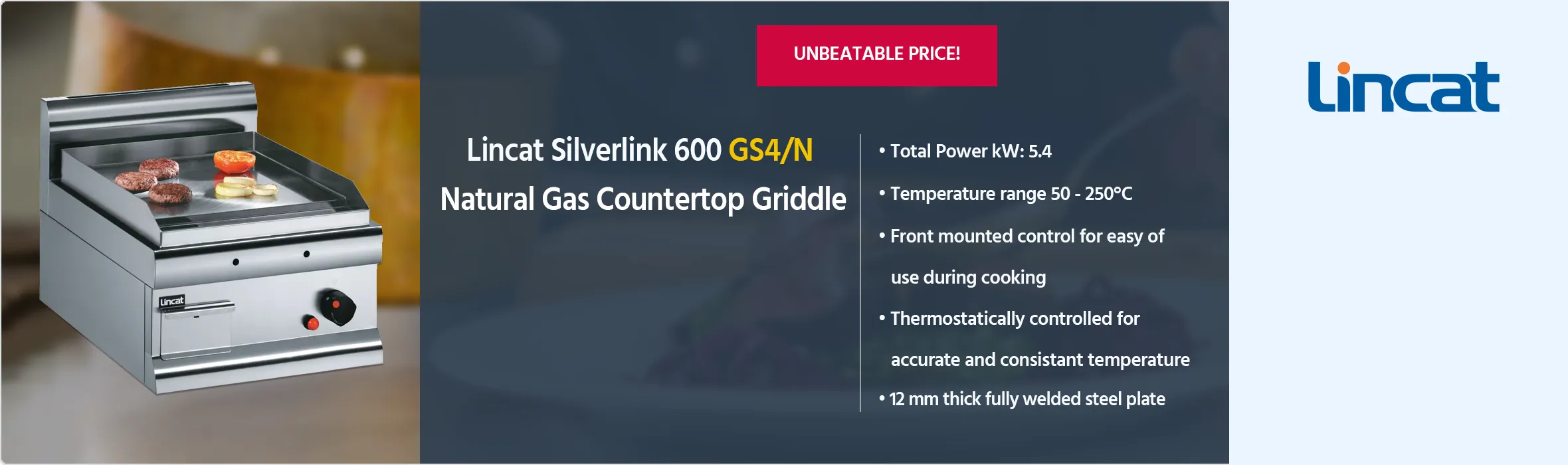 Lincat Silverlink 600 GS4/N Natural Gas Countertop Griddle