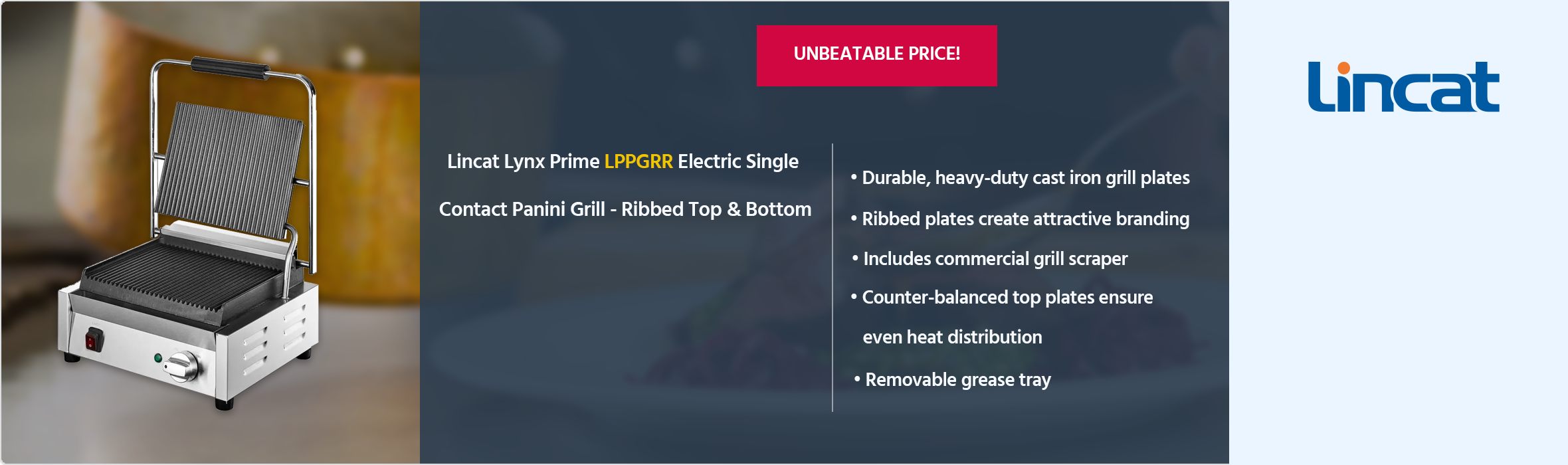 Lincat Lynx Prime LPPGRR Electric Single Contact Panini Grill - Ribbed Top & Bottom