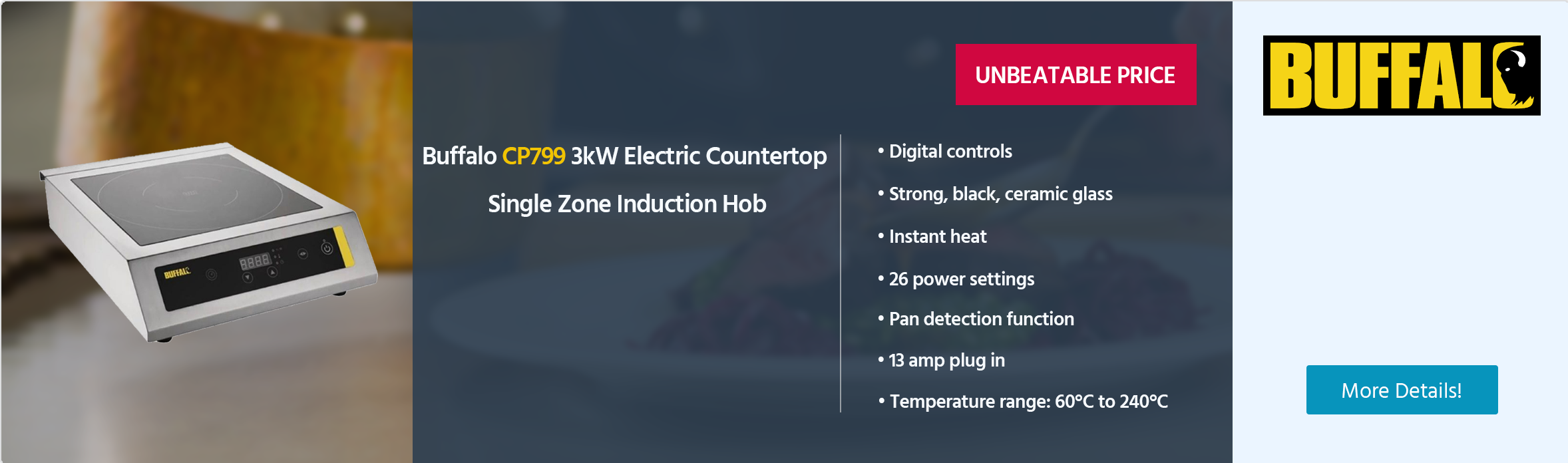 Buffalo CP799 3000W Single Zone Induction Hob