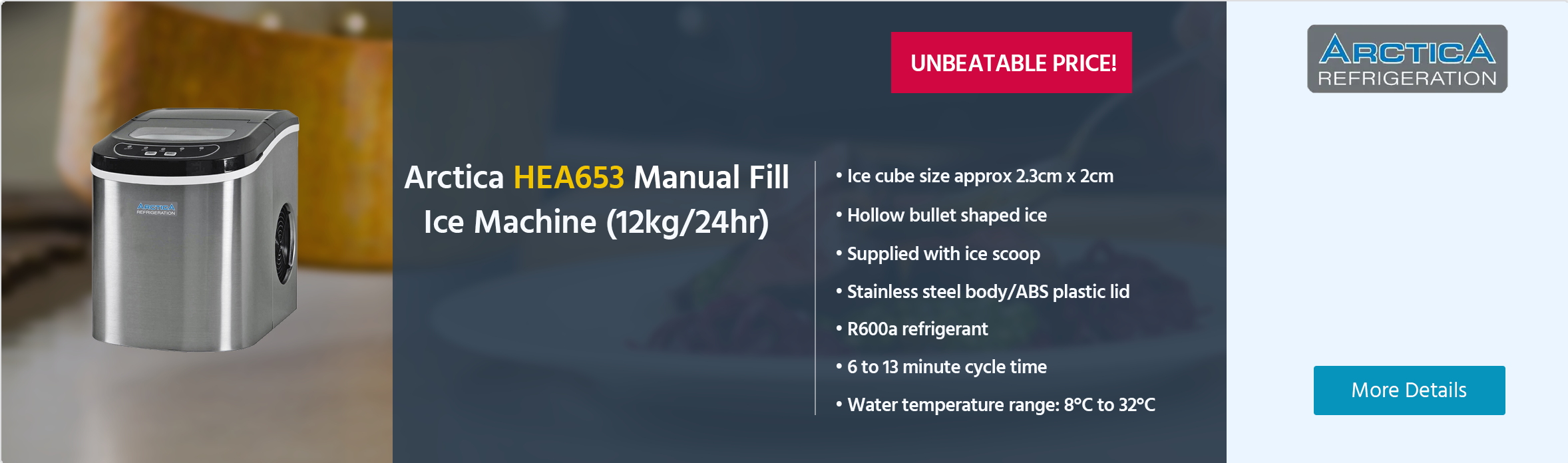 Arctica HEA653 Countertop Manual Fill Ice Machine (12kg/24hr)