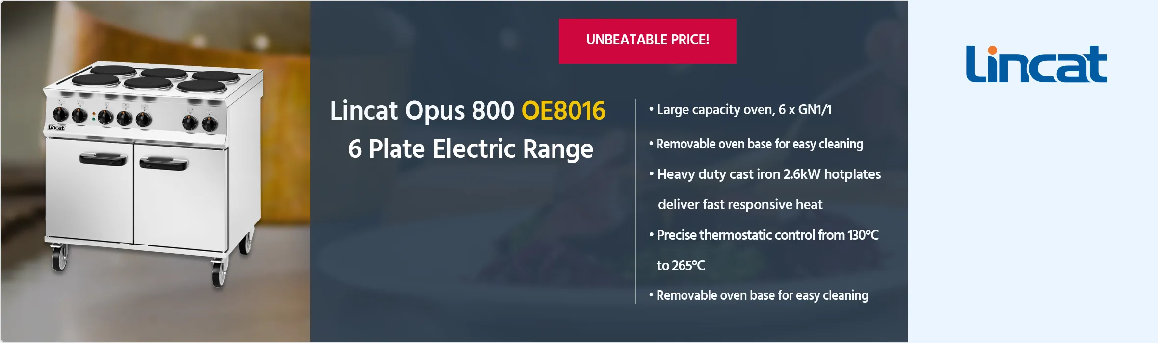 Lincat Opus 800 OE8016 Electric 6 Plate Oven Range (Round Hotplates) - Three Phase