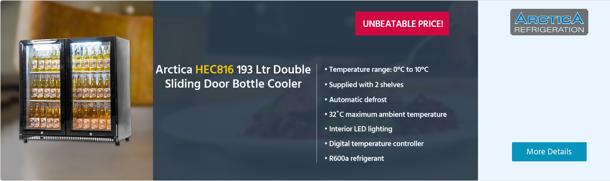 Arctica HEC816 193 Ltr Black Double Hinged Door Bottle Cooler