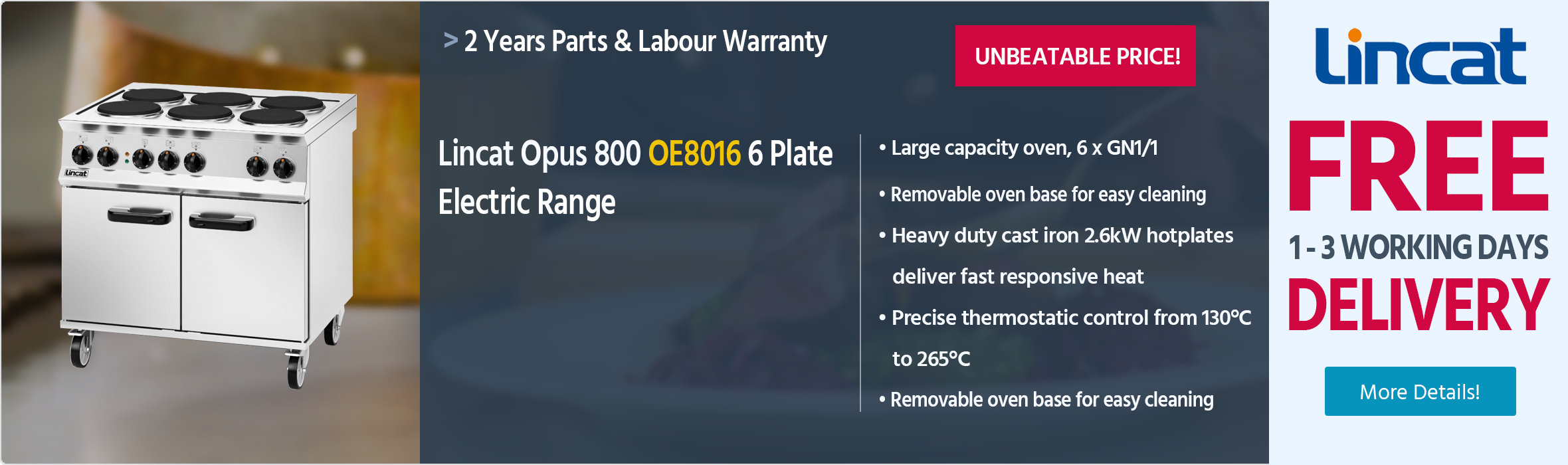 Lincat Opus 800 OE8016 6 Plate Electric Range (Round Hotplates)