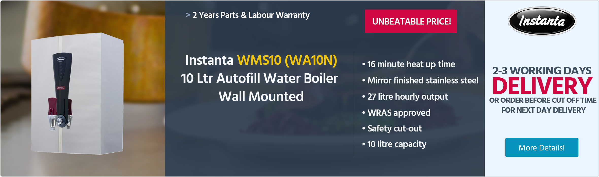 Instanta WMS10 (WA10N) 10 Ltr Autofill Water Boiler Wall Mounted