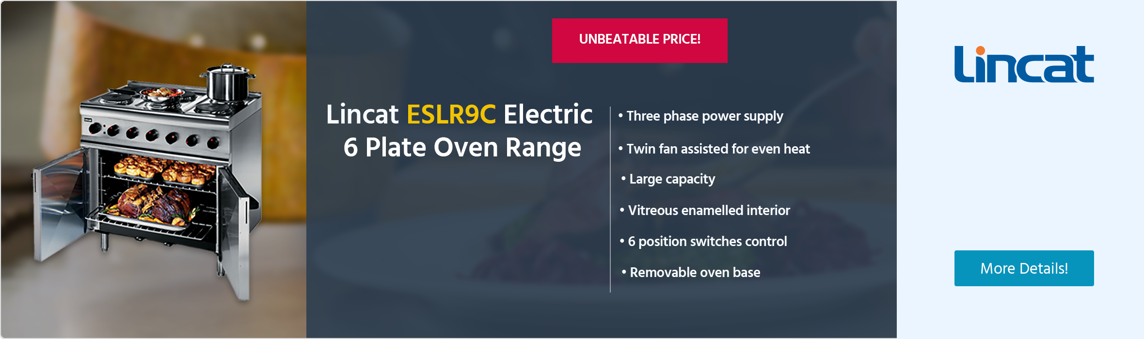 Lincat Silverlink 600 ESLR9C 6 Plate Electric Free-Standing Oven Range (Castors at Rear) - CB110