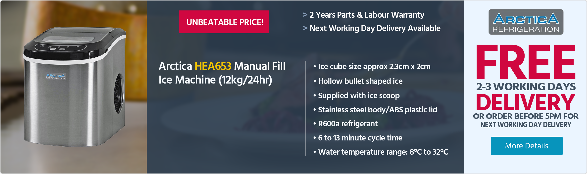 Arctica HEA653 Countertop Manual Fill Ice Machine (12kg/24hr)