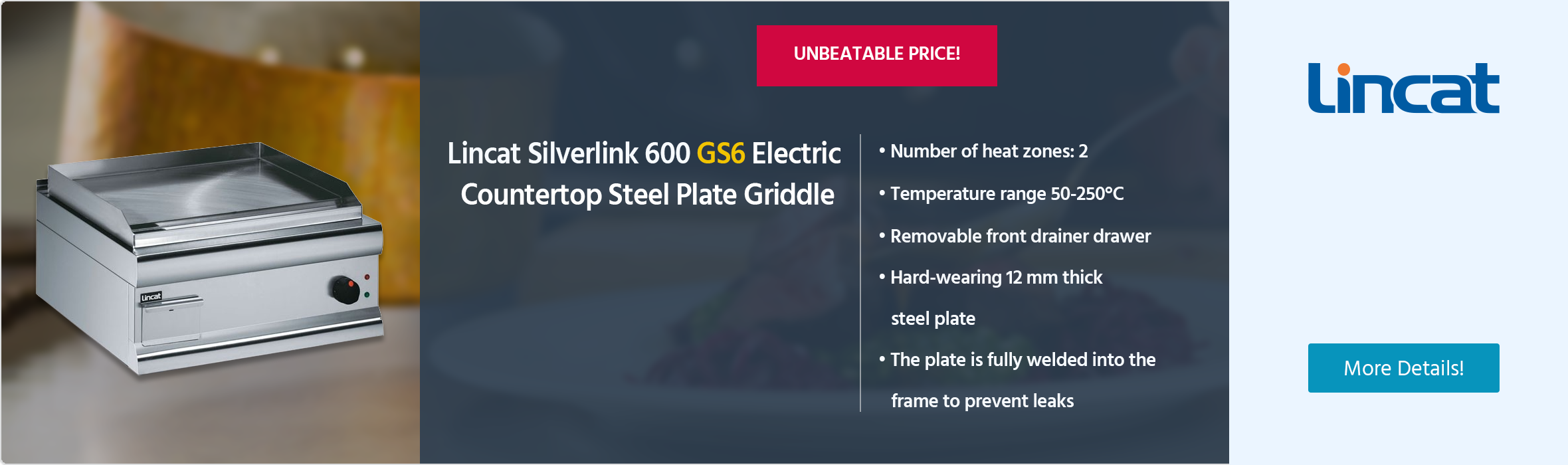 Lincat Silverlink 600 GS6 Electric Countertop Steel Plate Griddle
