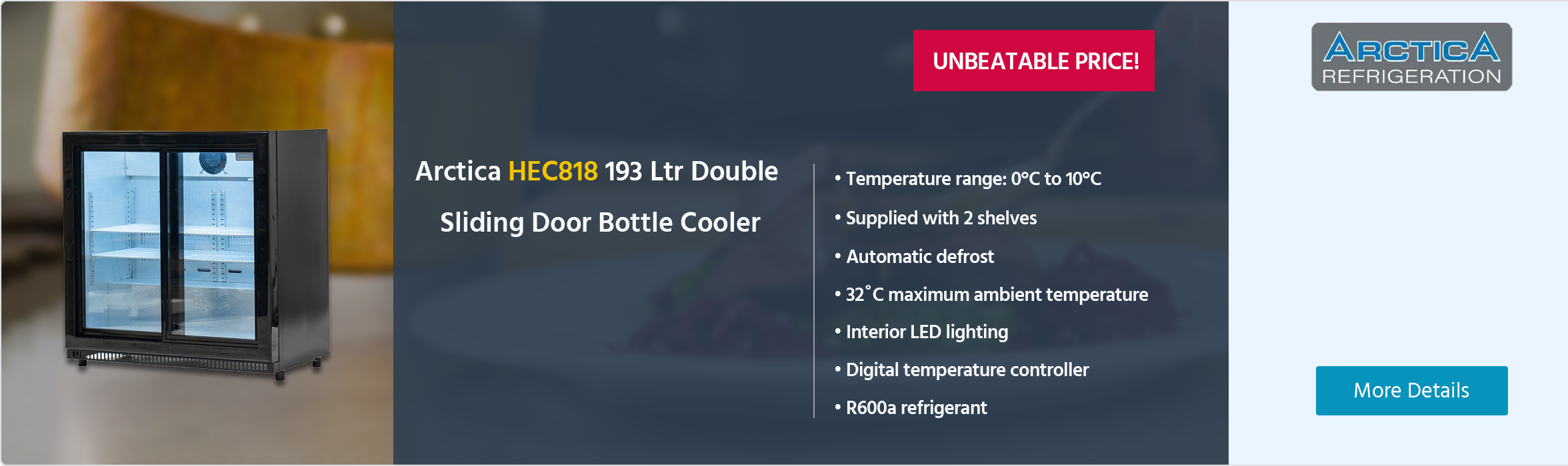 Arctica HEC818 193 Ltr Black Double Sliding Door Bottle Cooler