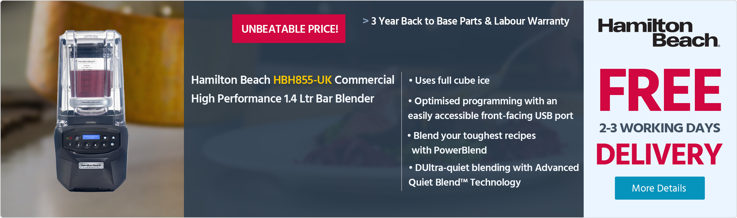Hamilton Beach HBH855-UK Commercial Summit Edge High Performance 1.4 Ltr Bar Blender