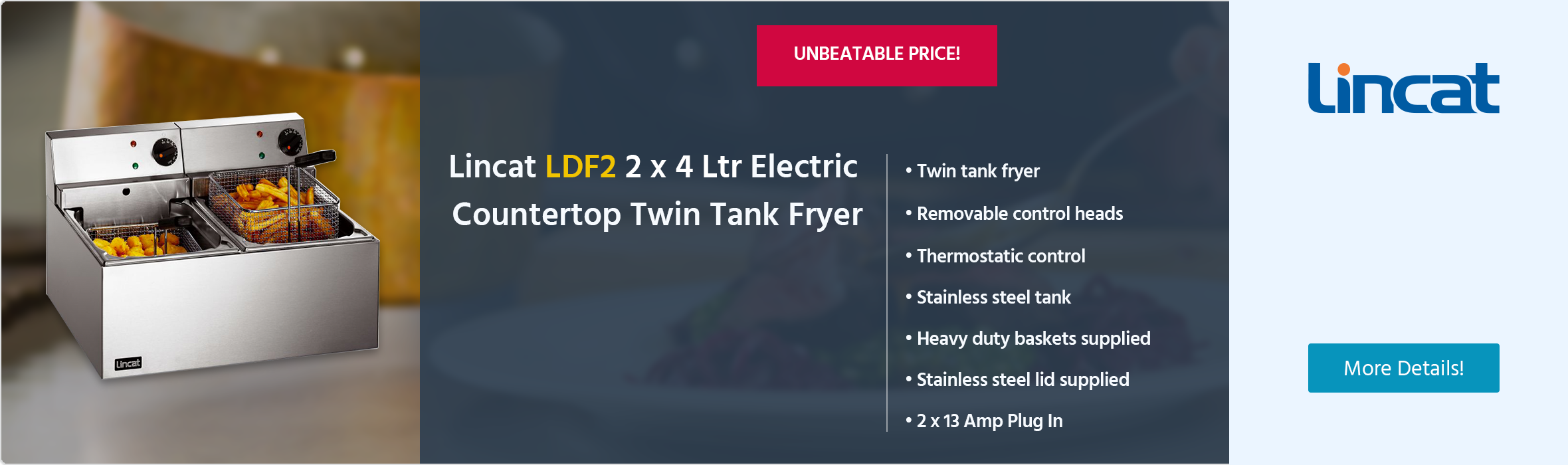 Lincat LDF2 2 x 4 Ltr Twin Tank General Purpose Fryer