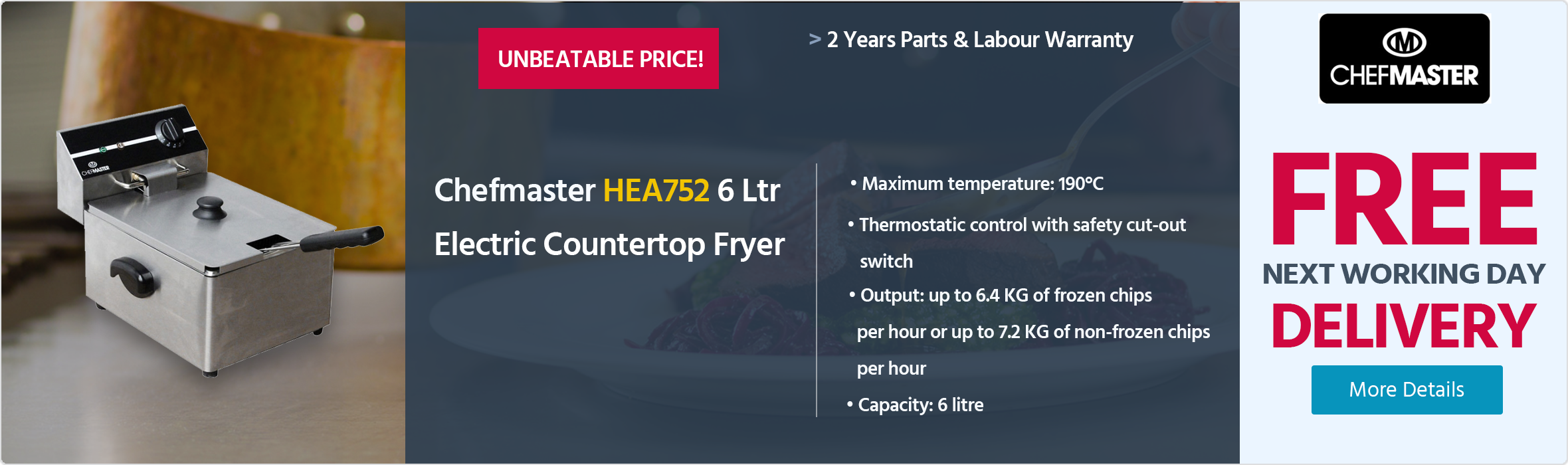 Chefmaster HEA752 6 Ltr Electric Countertop Fryer (1 Basket)