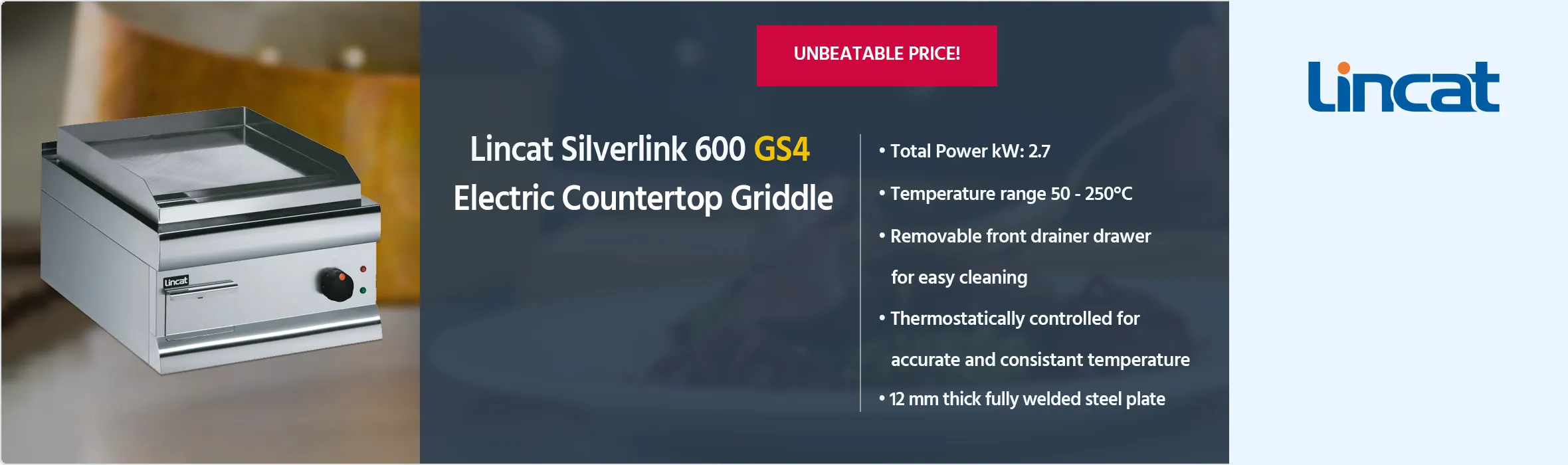 Lincat Silverlink 600 GS4 Electric Countertop Griddle (Steel Plate)