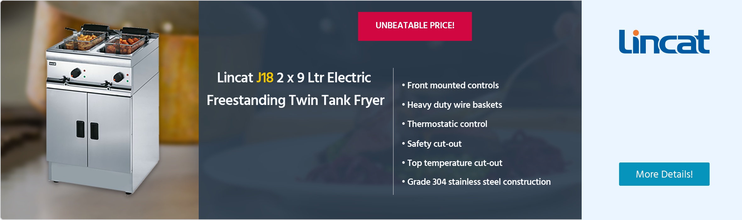 Lincat Silverlink 600 J18 2 x 9 Ltr Electric Freestanding Twin Tank Fryer (2 x Baskets)
