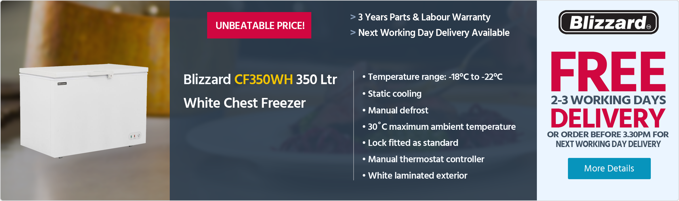Blizzard CF350WH 350 Ltr White Chest Freezer