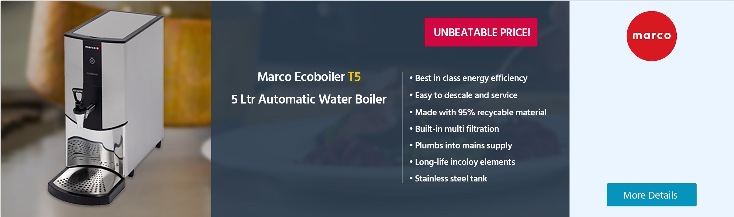 Marco Beverage Systems Ecoboiler T5 5 Ltr Automatic Water Boiler
