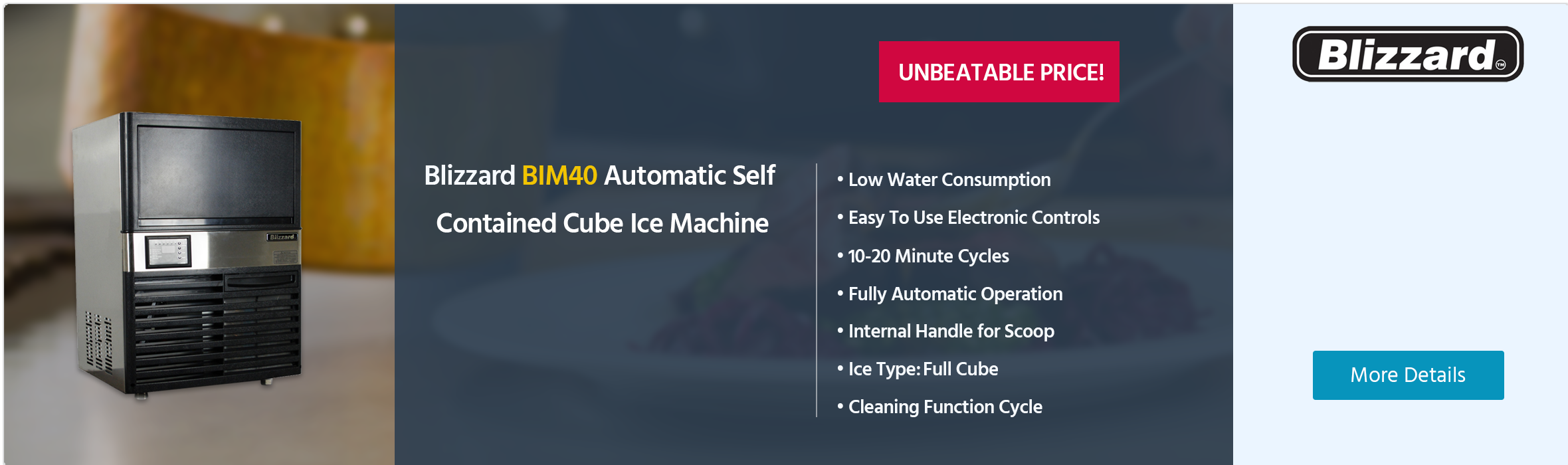 Blizzard BIM40 Automatic Self Contained Cube Ice Machine (36kg/24hr)