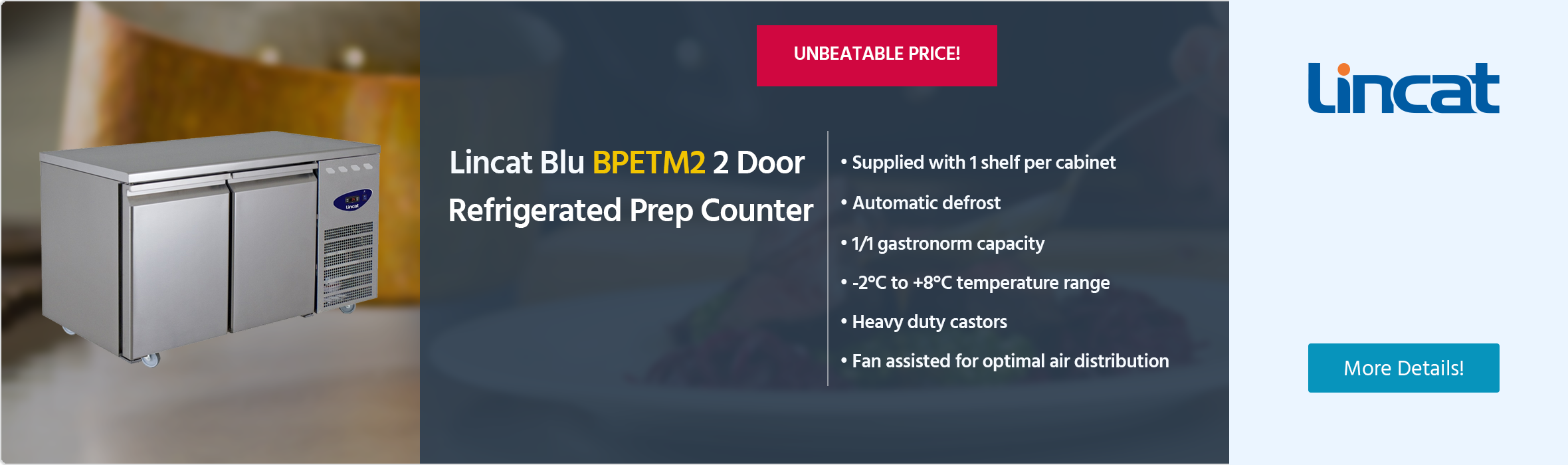 Lincat Blu BPETM2 2 Door Stainless Steel Refrigerated Prep Counter
