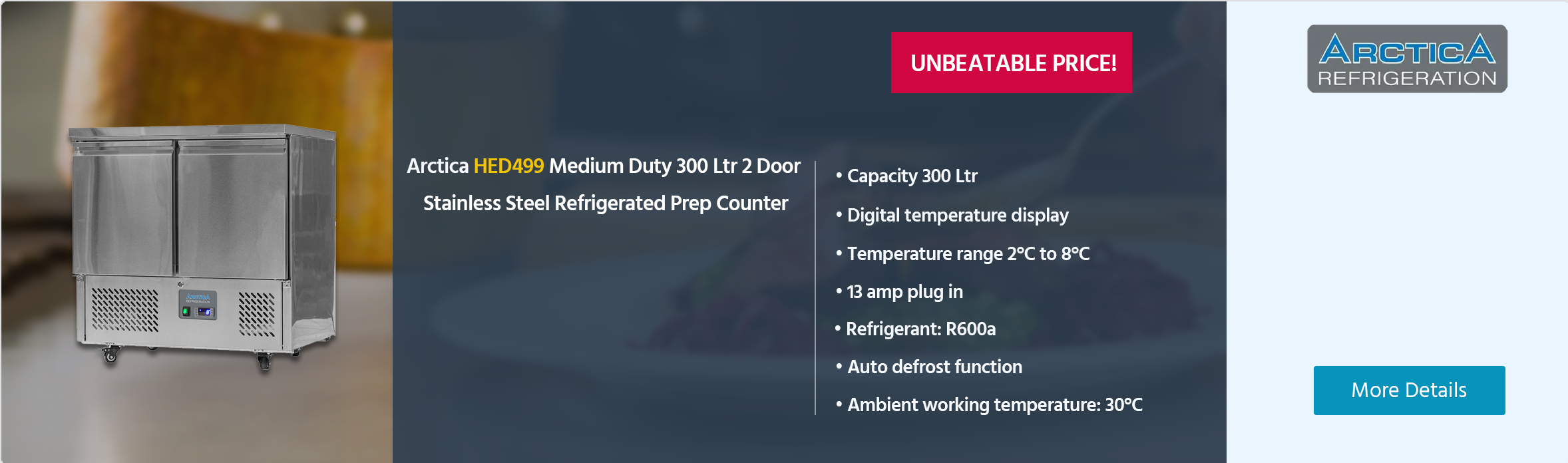 Arctica HED499 300 Ltr 2 Door Stainless Steel Refrigerated Prep Counter