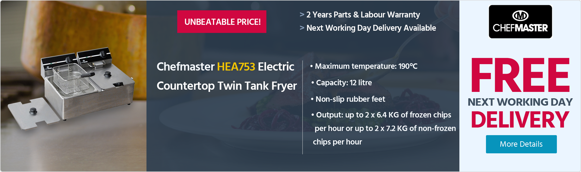 Chefmaster HEA753 2 x 6 Ltr Electric Countertop Twin Tank Fryer