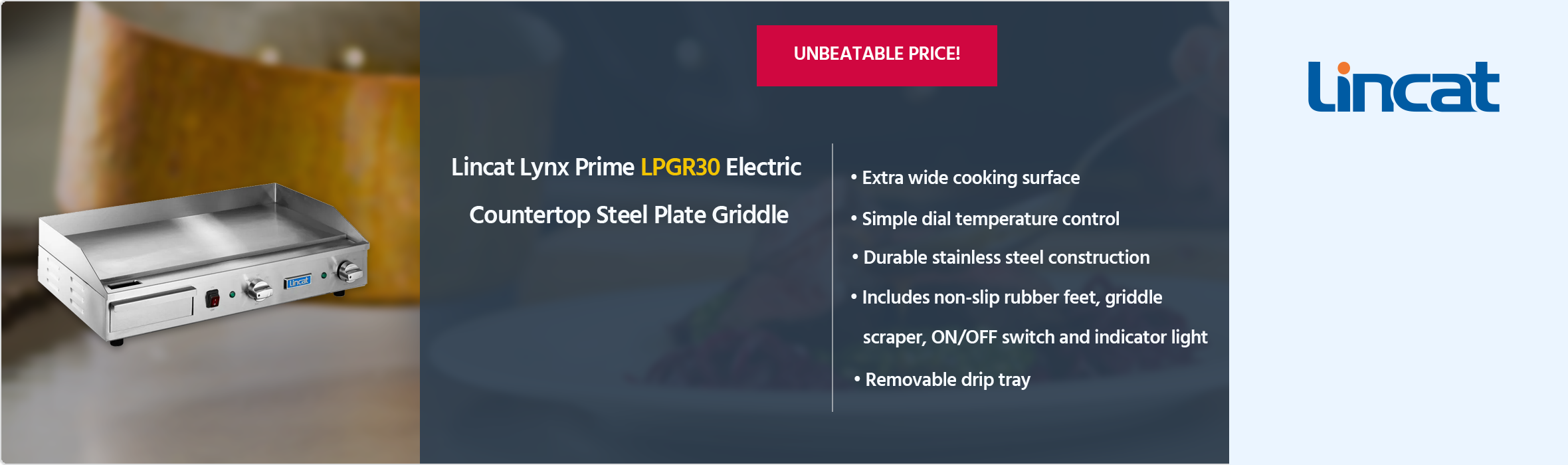 Lincat Lynx Prime LPGR30 Electric Countertop Steel Plate Griddle