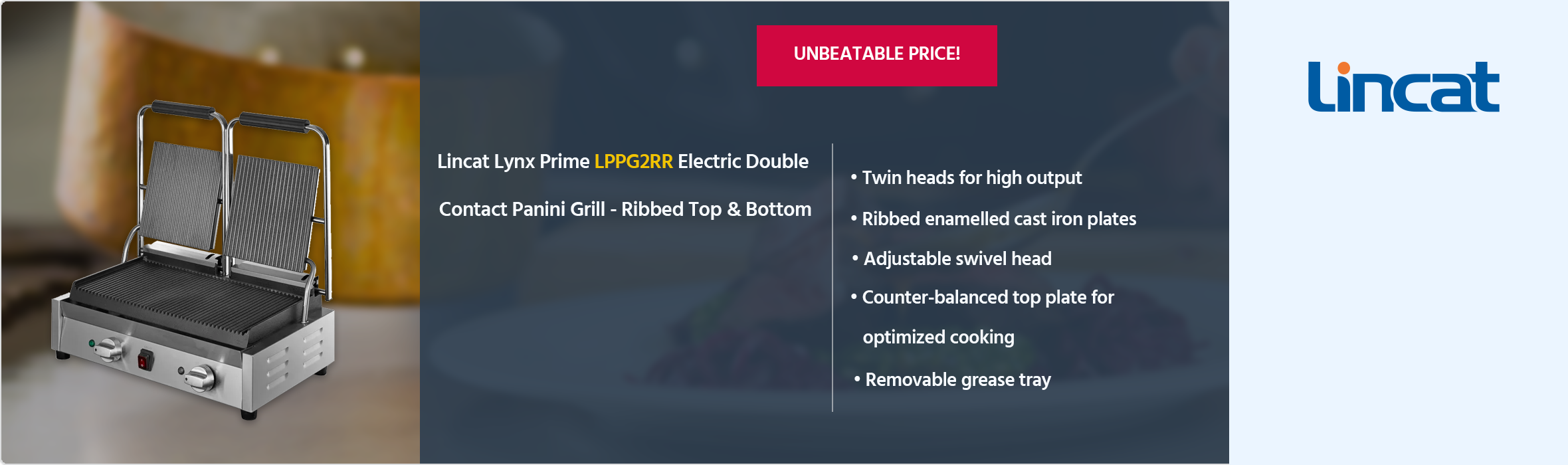 Lincat Lynx Prime LPPG2RR Electric Double Contact Panini Grill - Ribbed Top & Bottom