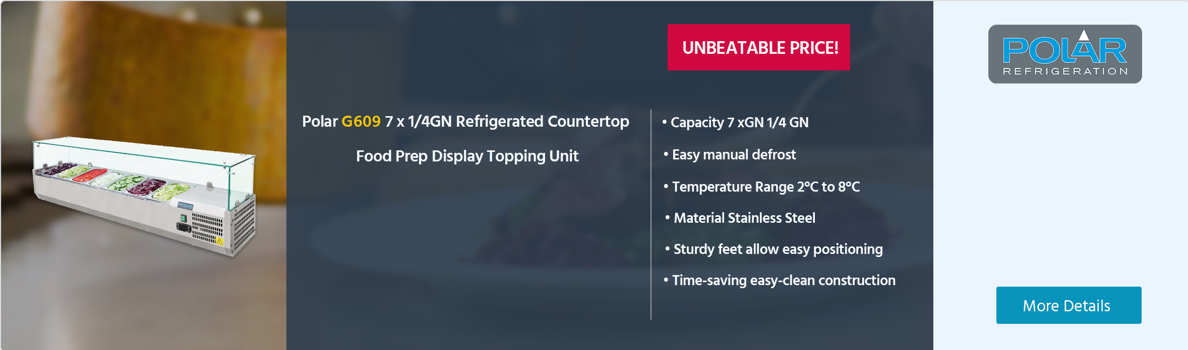 Polar G-Series G609 7 x 1/4GN Refrigerated Countertop Food Prep Display Topping Unit