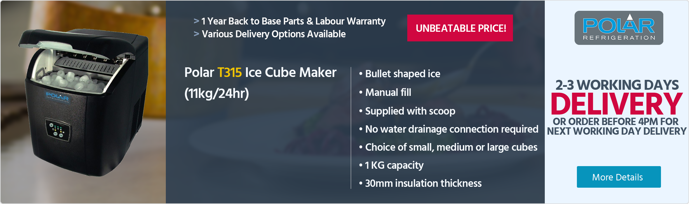 Polar T315 Ice Cube Maker (11kg/24hr)